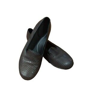Dansko Olivia Leather Flats Womens 39 Gray Black Confetti Polka Dot Slipper
